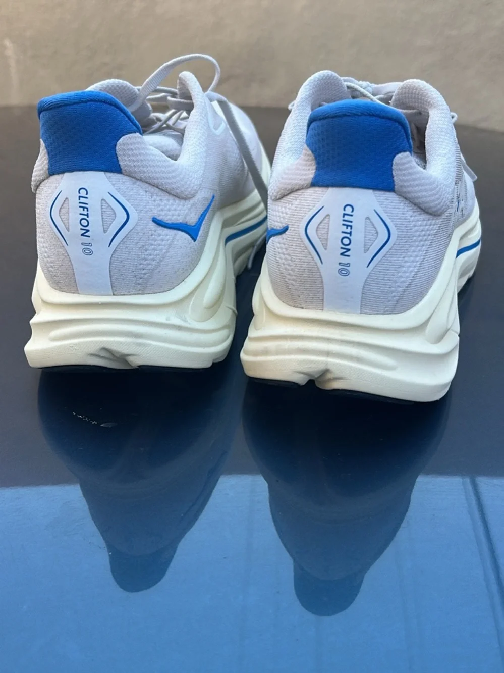 Hoka One One Clifton 10 Men's Running Shoes - White with Blue Accents